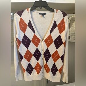 Lands' End Women's Argyle Cardigan - Cream, Orange, Purple